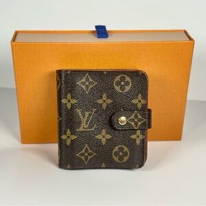 Authentic Louis Vuitton Monogram Compact Wallet in Brown and Gold